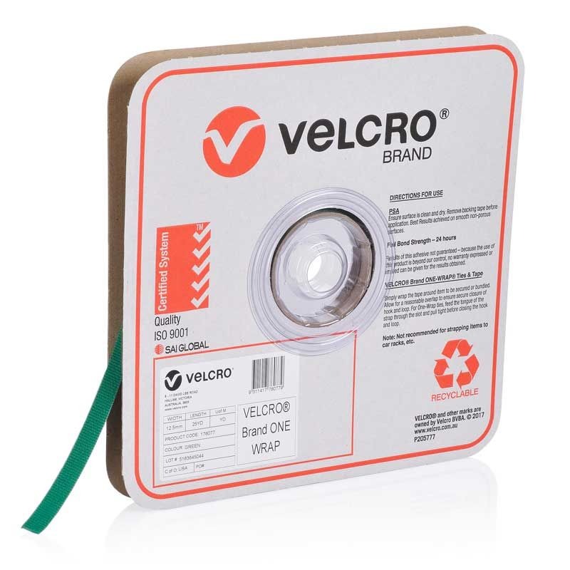VELCRO - ONE-WRAP CONTINUOUS GREEN 12.5mm x 22.8m ROLL