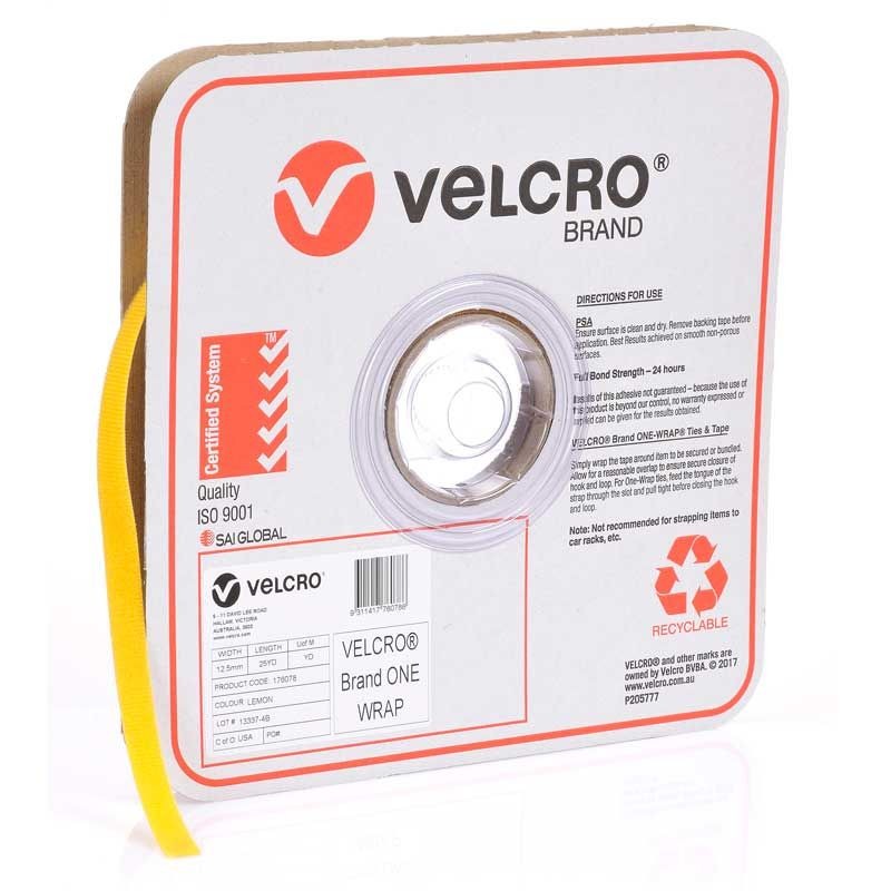 VELCRO - ONE-WRAP CONTINUOUS LEMON 12.5mm x 22.8m ROLL