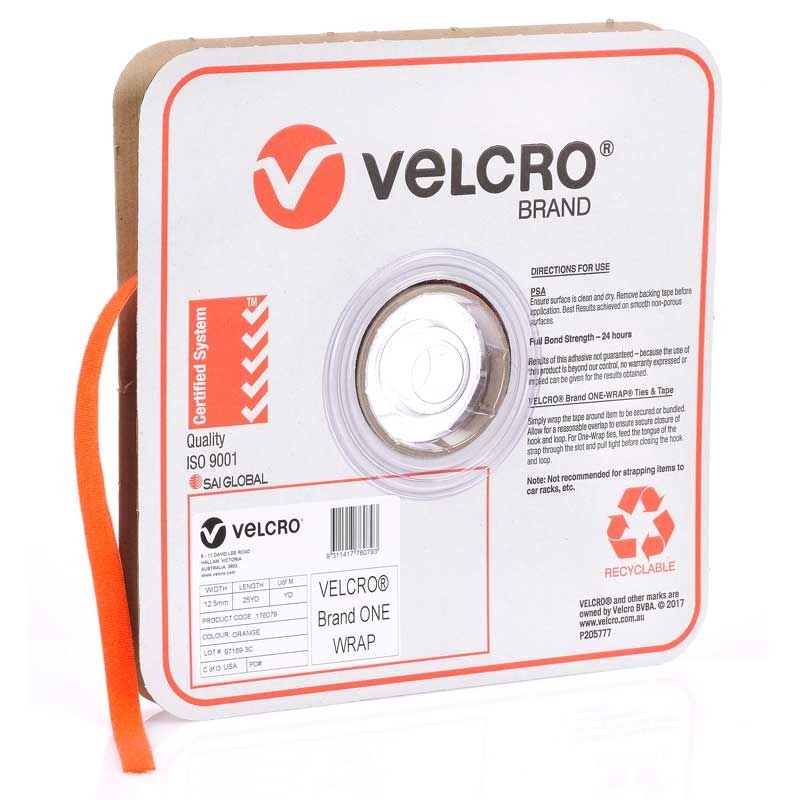 VELCRO - ONE-WRAP CONTINUOUS ORANGE 12.5mm x 22.8m ROLL