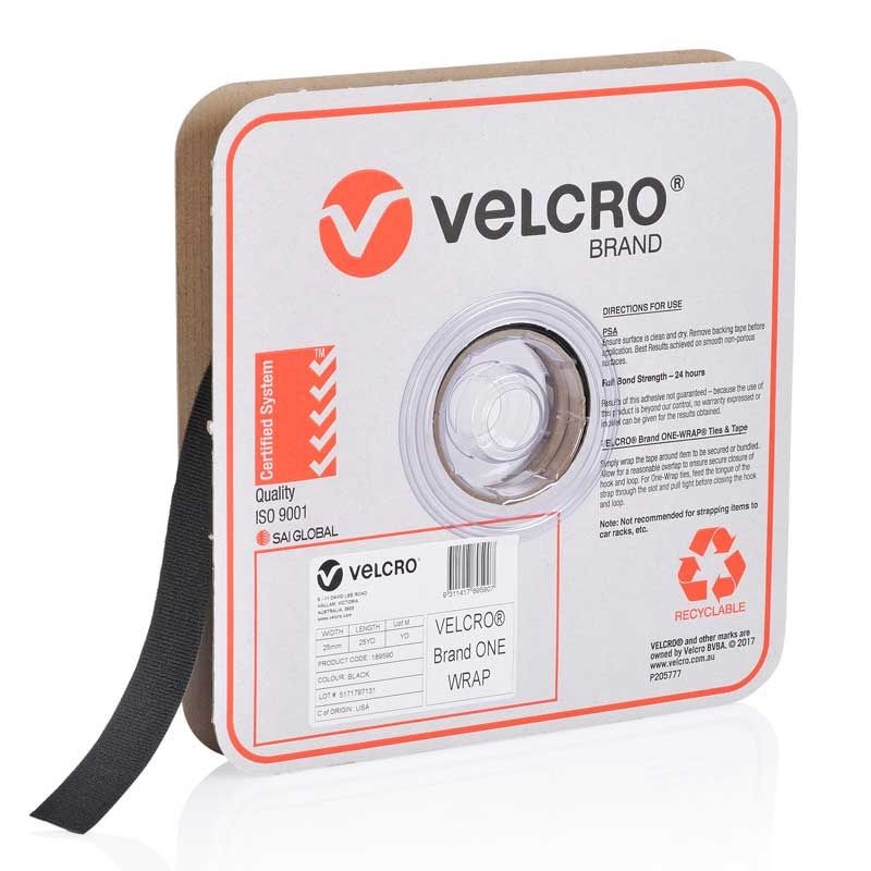 VELCRO - ONE-WRAP CONTINUOUS BLACK 25mm x 22.8m ROLL