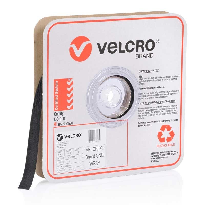 VELCRO - ONE-WRAP CONTINUOUS BLACK 19mm x 22.8m ROLL