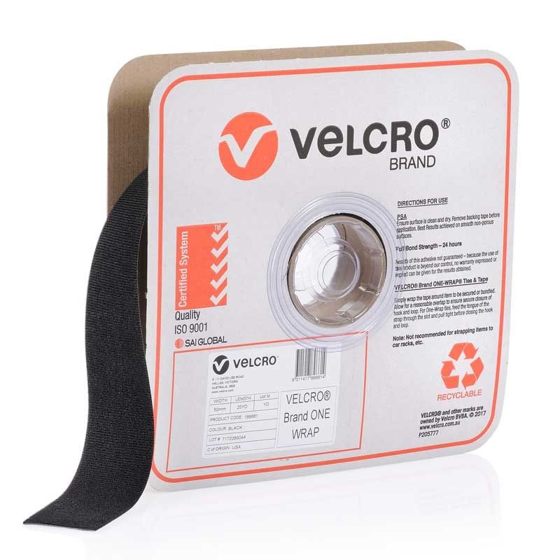 VELCRO - ONE-WRAP CONTINUOUS BLACK 50mm x 22.8m ROLL