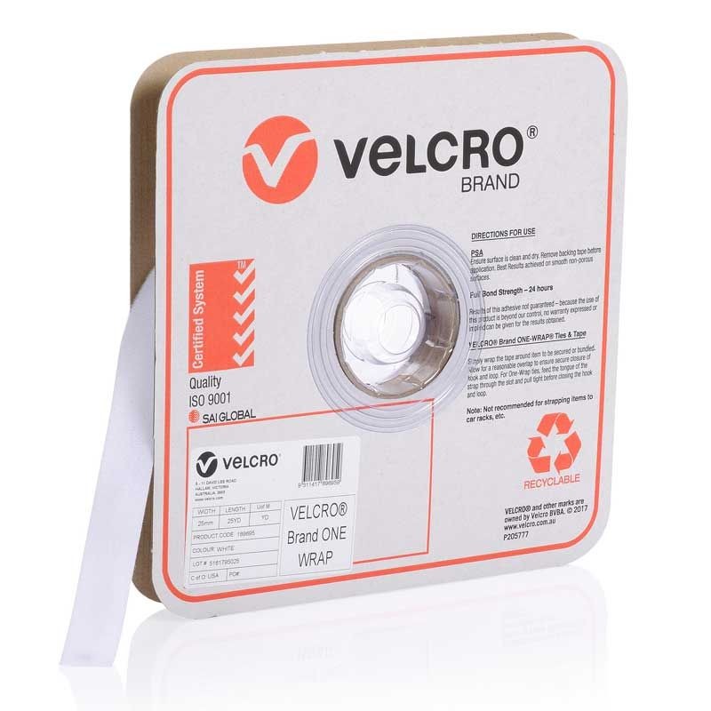 VELCRO - ONE-WRAP CONTINUOUS WHITE 25mm x 22.8m ROLL
