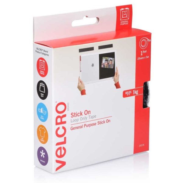 VELCRO - VELCRO STICK ON TAPE LOOP BLACK, 25mm x 5m