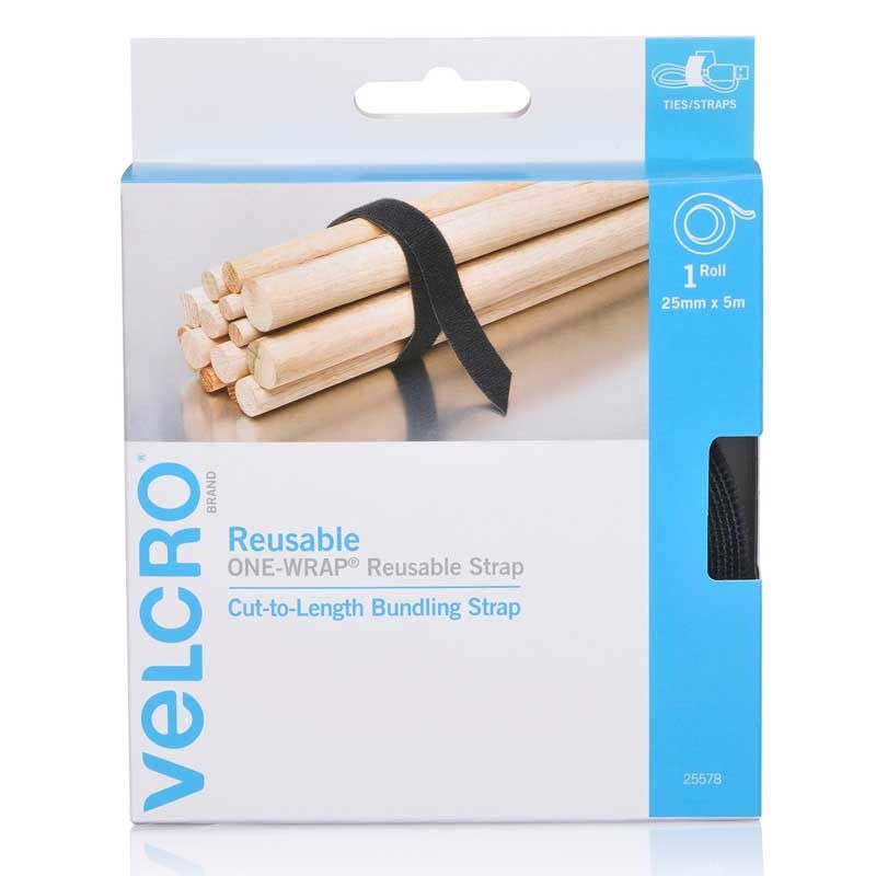 VELCRO - ONE-WRAP ADJUSTABLE BLACK 25mm x 5m