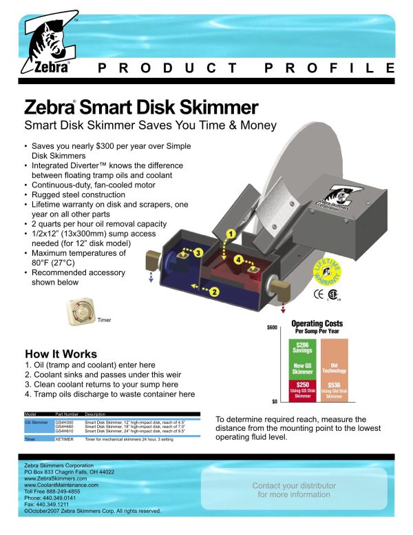 Zebra Oil Disk Skimmer 300mm Dia complete with Diverter/seperator box 240VAC