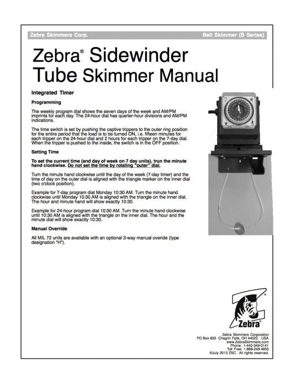 Zebra Sidewinder Oil Skimmer VA8 8" Reach Tube 240VAC Made in USA - Image 4