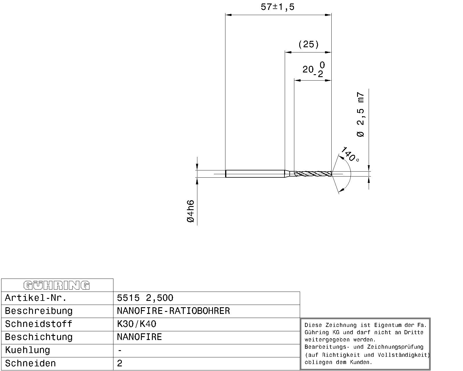 Guhring 5 x D ratio drill Carbide Fire Coated - Image 2