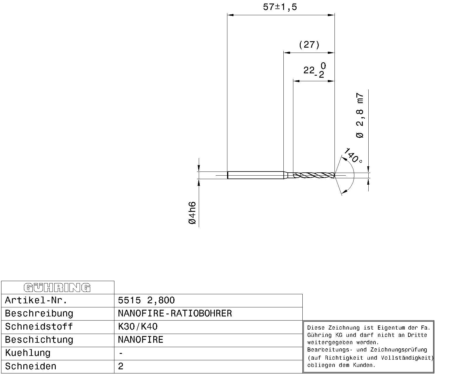Guhring 5 x D ratio drill Carbide Fire Coated - Image 2