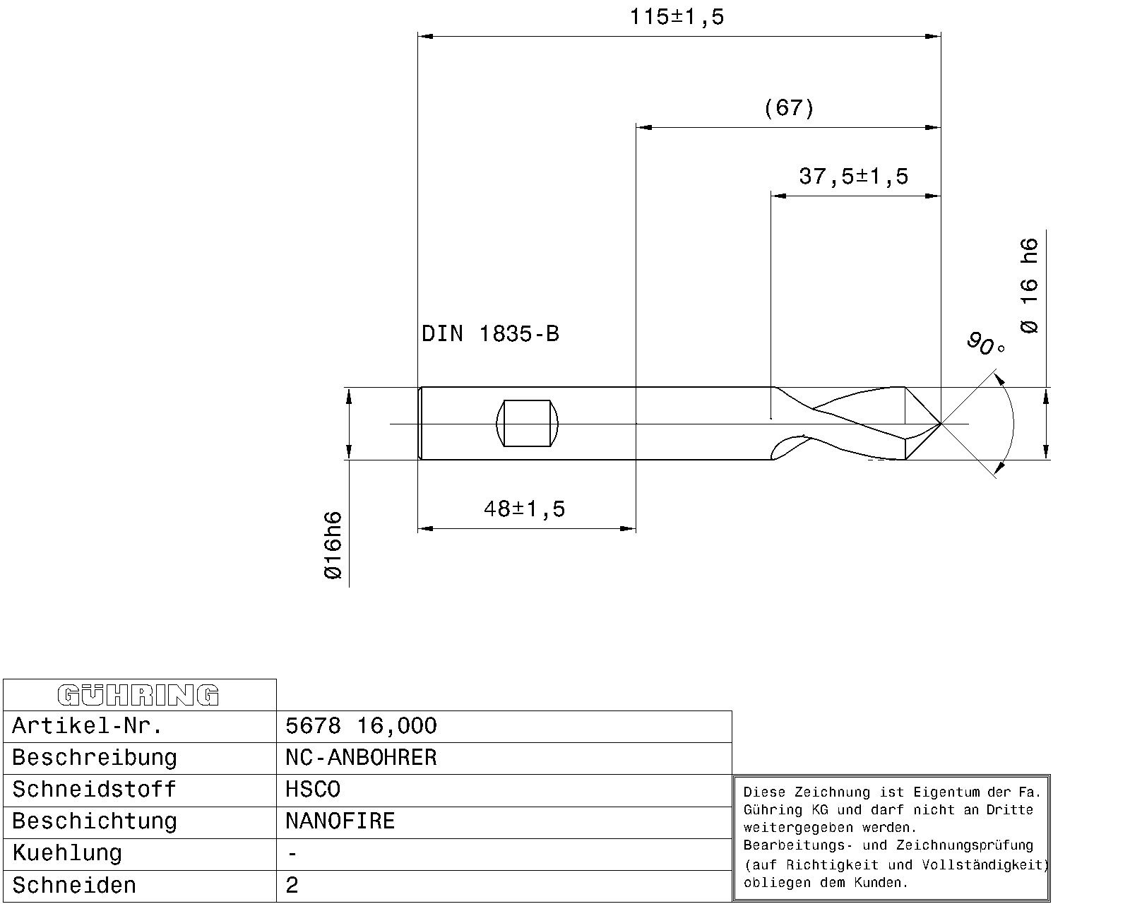 Guhring HSCo spot drill 90° fire coated - Image 2