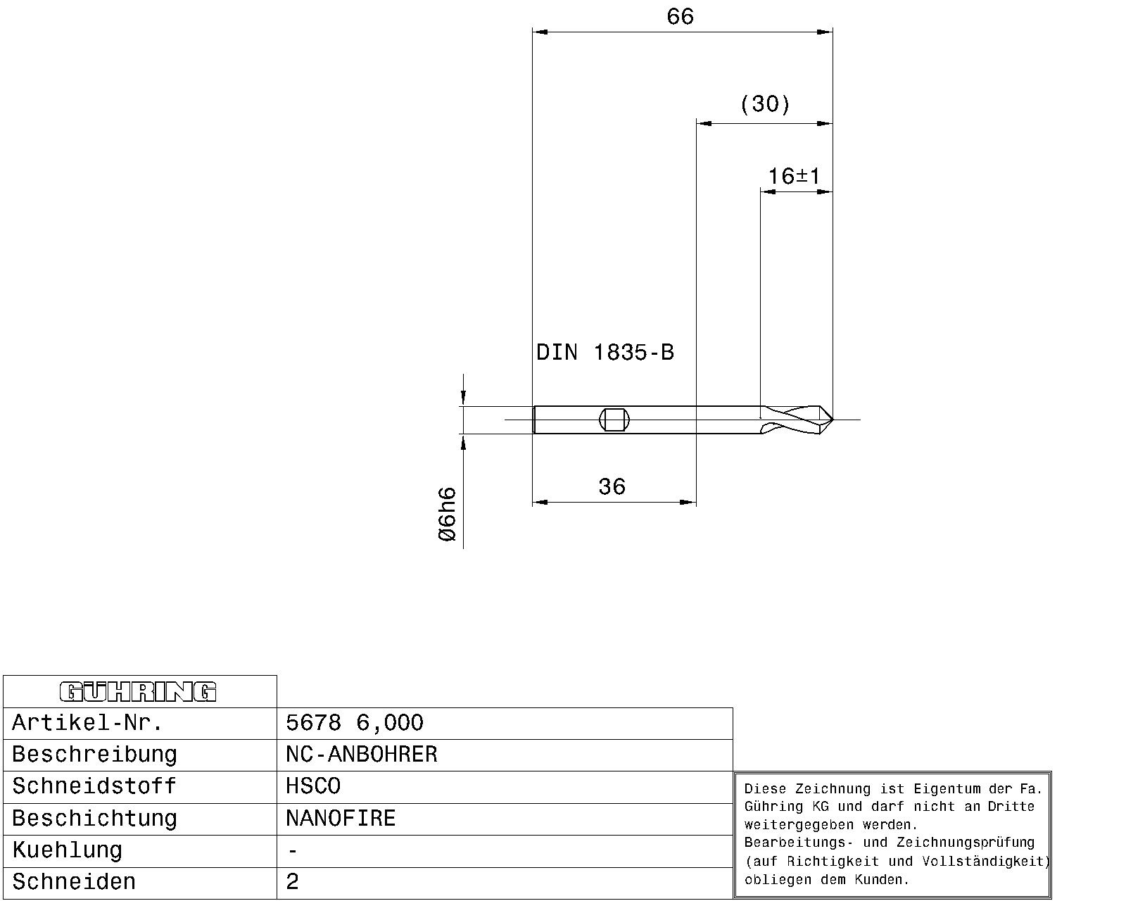 Guhring HSCo spot drill 90° fire coated - Image 2