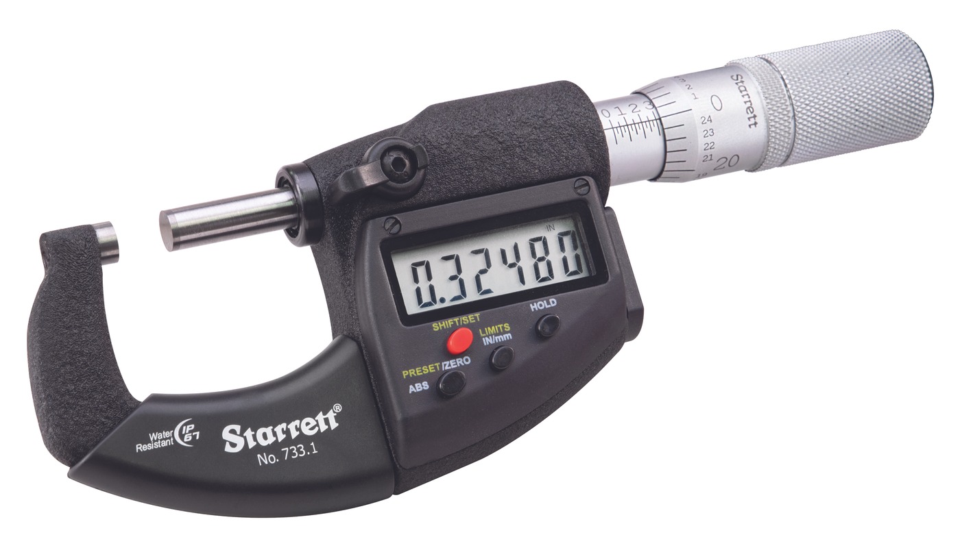 Starrett - Electronic IP67 Mic 0-1in- 0-25mm Res.00005in - .001mm