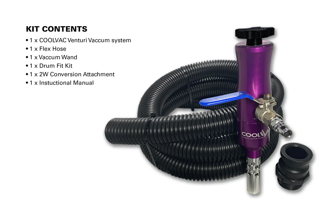 COOLVAC-2W is a fast and efficient 2-WAY system (Vacuum and Discharge) to remove and refill coolants. (suction rate at 45L/PMIN at 50PSI)