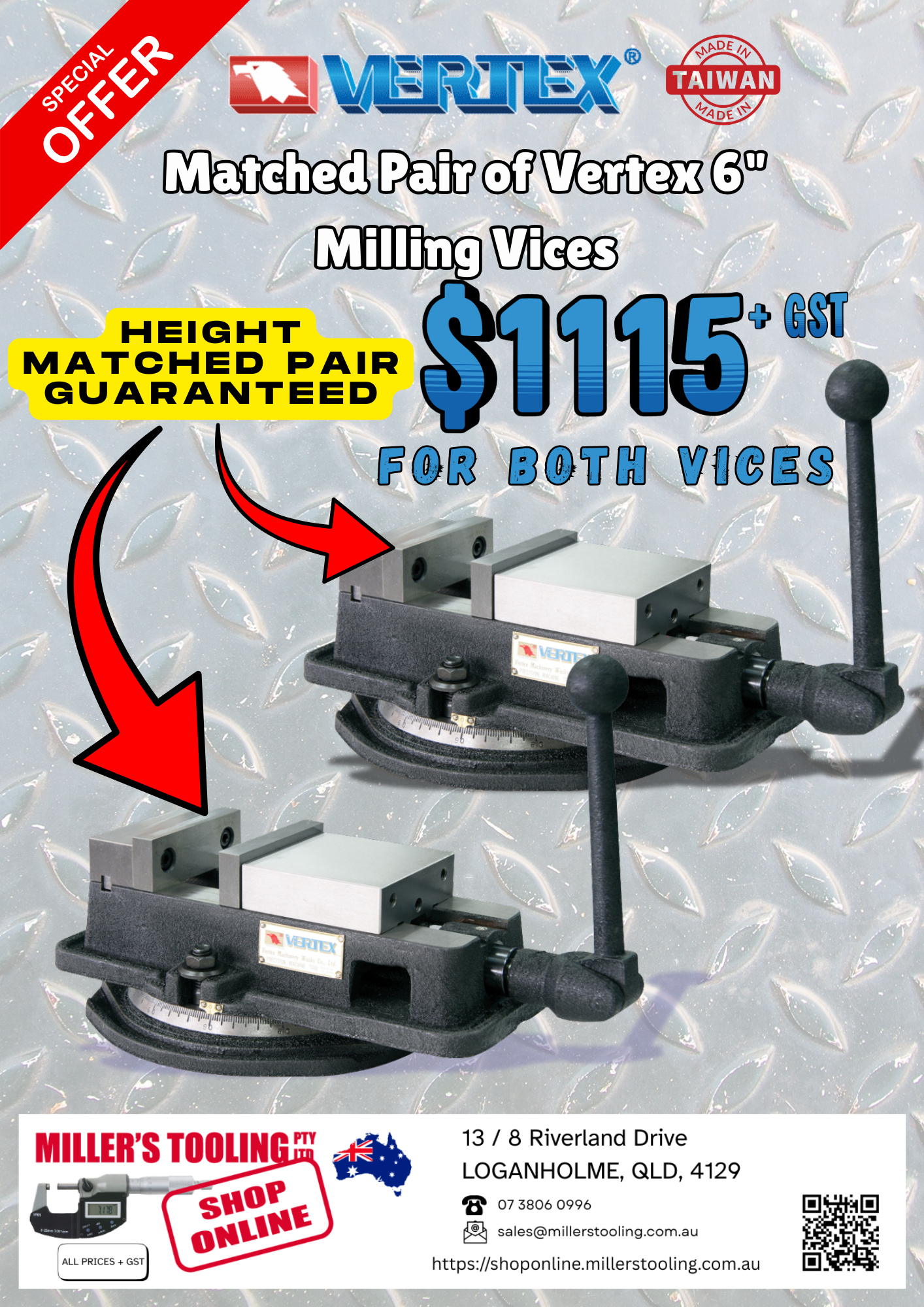 ** SPECIAL ** Matched Height Guaranteed Pair 6" Milling Vices.