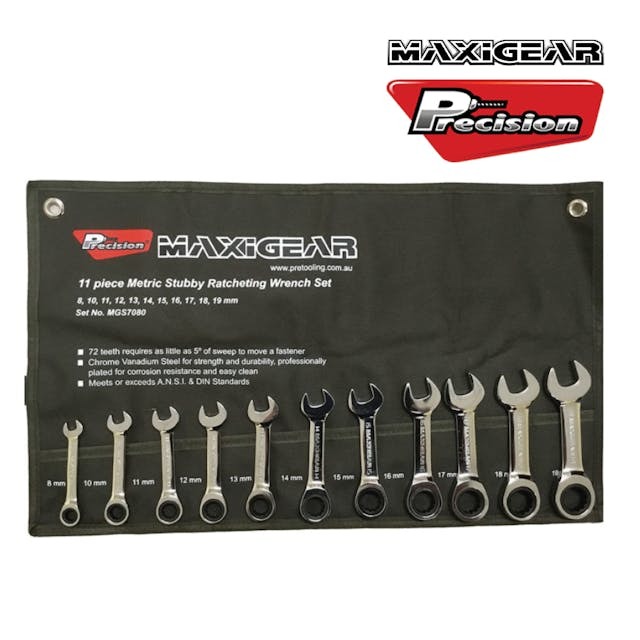 MAXIGEAR WRENCH RATCHETING STUBBY METRIC SET OF 11