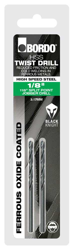 Bordo - 1/8" Black HSS Jobber Drill - 2Pk Clam