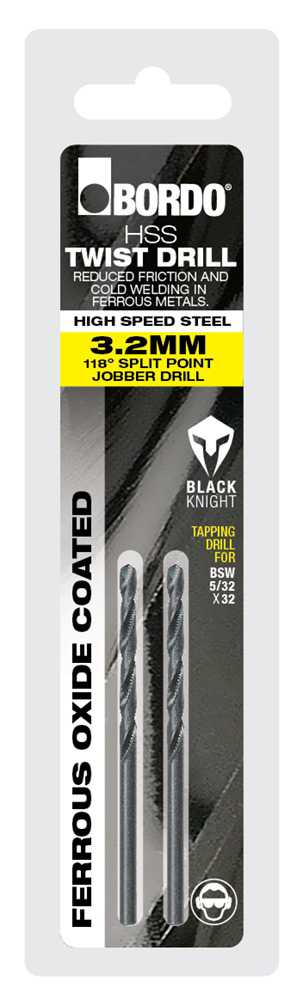 Bordo - 1.5mm Black HSS Jobber Drill - 2Pk Clam