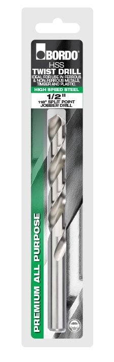 Bordo - 1/2" Bright HSS Jobber Drill - Clam