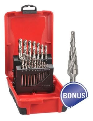 Bordo - 19 Pce - 1- 10mm Delta Point Drill Set with bonus Step Drill