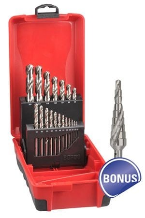 Bordo - 19 Pce - 1 - 13mm Delta Point Drill Set with bonus Step Dril