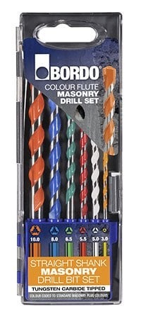 Bordo - 3 - 10mm 6Pce Colour Flute TCT Masonry Set