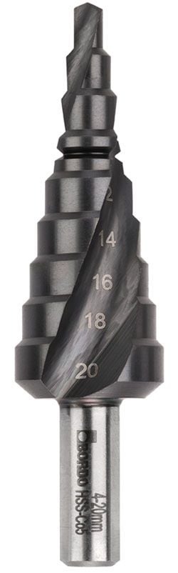 Bordo - 4-20 x 2mm Spiral Flute HSS Cobalt TiAlN Coated Step Drill