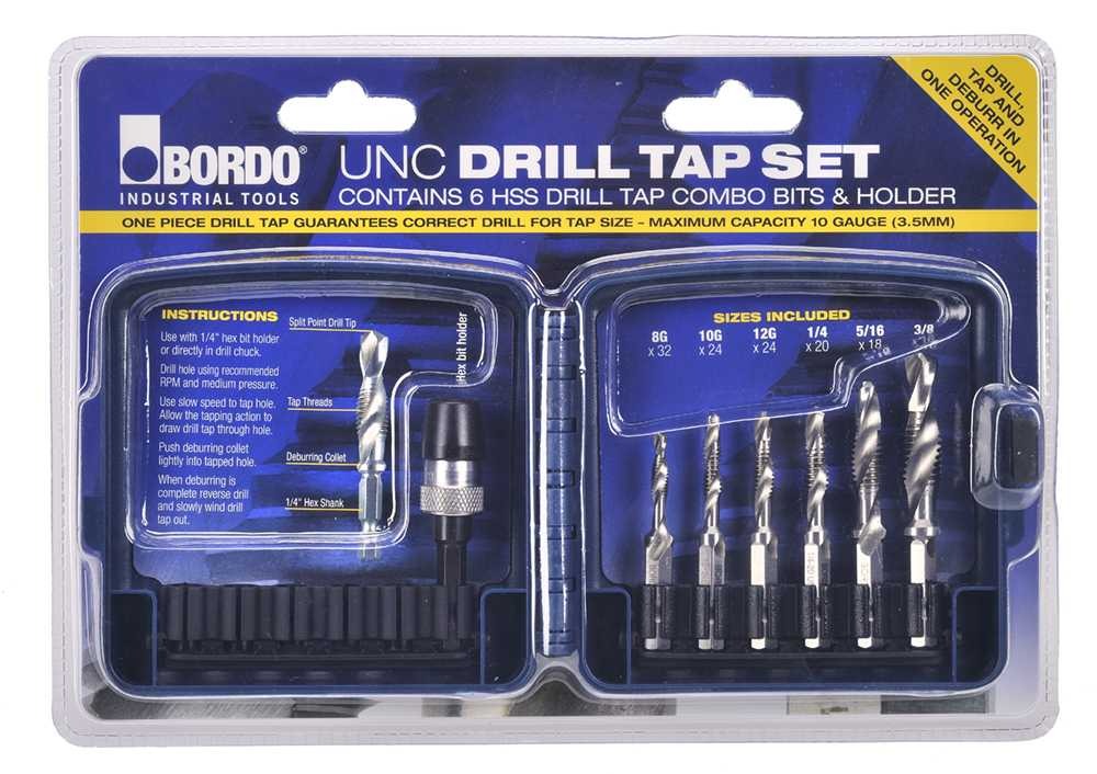 Bordo - Drill & Tap Combo - Set 8G, 10G, 12G, 1/4", 5/16", 3/8"