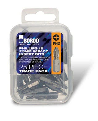 Bordo - #2 Phillips® 25mm IMPACT Bits with holder - Trade Pack