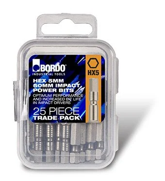 Bordo - 5mm Hex Trade Pack 50mm IMPACT Power Bit 25 Pk
