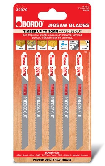 Bordo - 100mm x 2.5T HCS T-Shank Precise Cut Jigsaw Blade - 5Pk