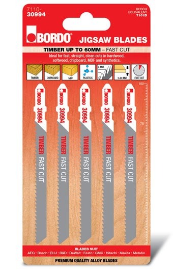 Bordo - 100mm x 4.0T HCS T-Shank Fast Cut Jigsaw Blade - 5Pk