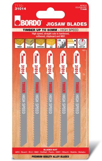 Bordo - 100mm x 4.0T HCS T-Shank High Speed Cut Jigsaw Blade - 5Pk