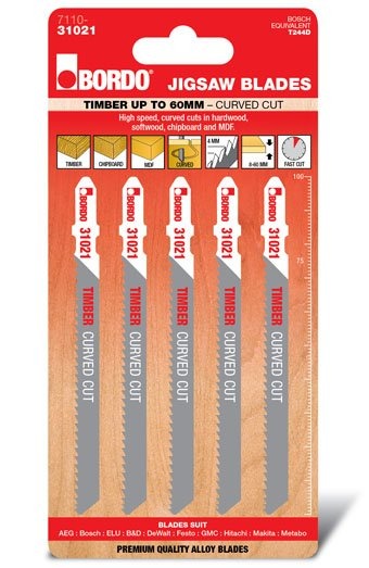 Bordo - 100mm x 4.0T HCS T-Shank Curved Cut Jigsaw Blade - 5Pk