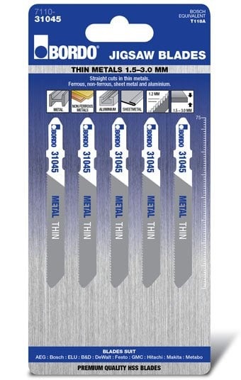 Bordo - 75mm x 1.2T Thin Straight Cut Jigsaw Blade - 5Pk