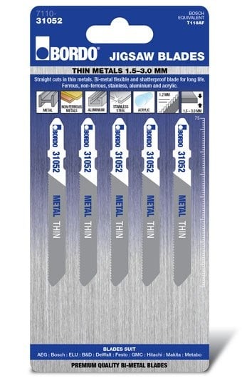 Bordo - 75mm x 1.2T Thin Straight Cut Jigsaw Blade - 5Pk