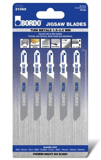 Bordo - 75mm x 1.2T Thin Curved Cut Jigsaw Blade - 5Pk