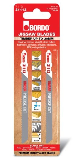 Bordo - 100mm x 2.5T HCS T-Shank Precise Cut Jigsaw Blade - 2Pk