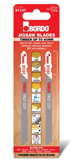 Bordo - 100mm x 4.0T HCS T-Shank Fast Cut Jigsaw Blade - 2Pk