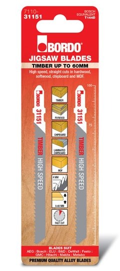 Bordo - 100mm x 4.0T HCS T-Shank High Speed Cut Jigsaw Blade - 2Pk