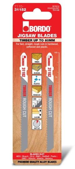 Bordo - 100mm x 3.0T HCS T-Shank Rough Cut Jigsaw Blade - 2Pk