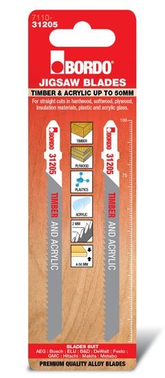 Bordo - 100mm x 2.0T HCS T-Shank Precise Cut Jigsaw Blade - 2Pk
