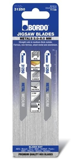 Bordo - 75mm x 2T Medium Straight Cut Jigsaw Blade - 2Pk
