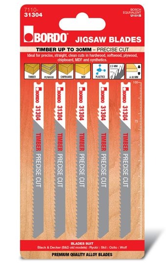 Bordo - 100mm x 2.5T HCS Uni Shank Precise Cut Jigsaw Blade - 5Pk