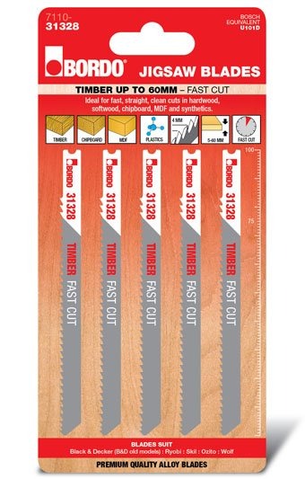 Bordo - 100mm x 4.0T HCS Uni Shank Fast Cut Jigsaw Blade - 5Pk