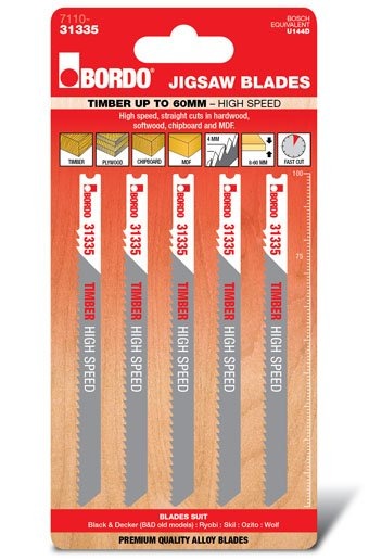 Bordo - 100mm x 4.0T HCS Uni Shank High Speed Cut Jigsaw Blade - 5Pk