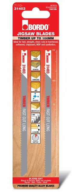 Bordo - 132mm x 4.0T HCS Uni Shank Fast Cut Jigsaw Blade - 2Pk