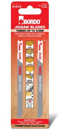 Bordo - 100mm x 4.0T HCS Uni Shank Curved Cut Jigsaw Blade - 2Pk