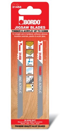 Bordo - 100mm x 2.0T HCS Uni Shank Precise Cut Jigsaw Blade - 2Pk