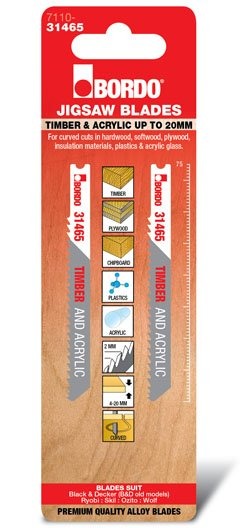 Bordo - 75mm x 2.0T HCS Uni Shank Curved Cut Jigsaw Blade - 2Pk
