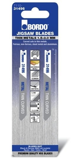 Bordo - 75mm x 1.2T Thin Curved Cut Universal Jigsaw Blade 2Pk